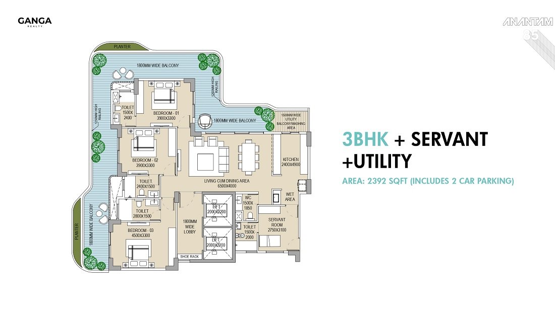Ganga Anantam 3BHK floor Plan
