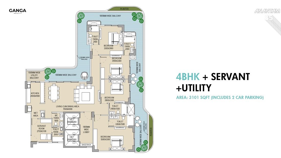 Ganga Anantam 4BHK floor Plan