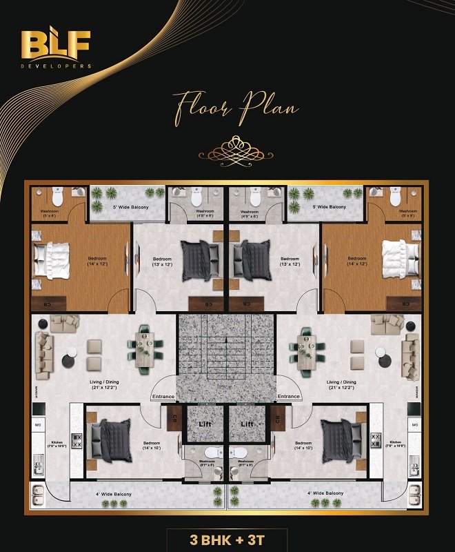 BLF Nature Valley 3bhk+3T Floor Plan