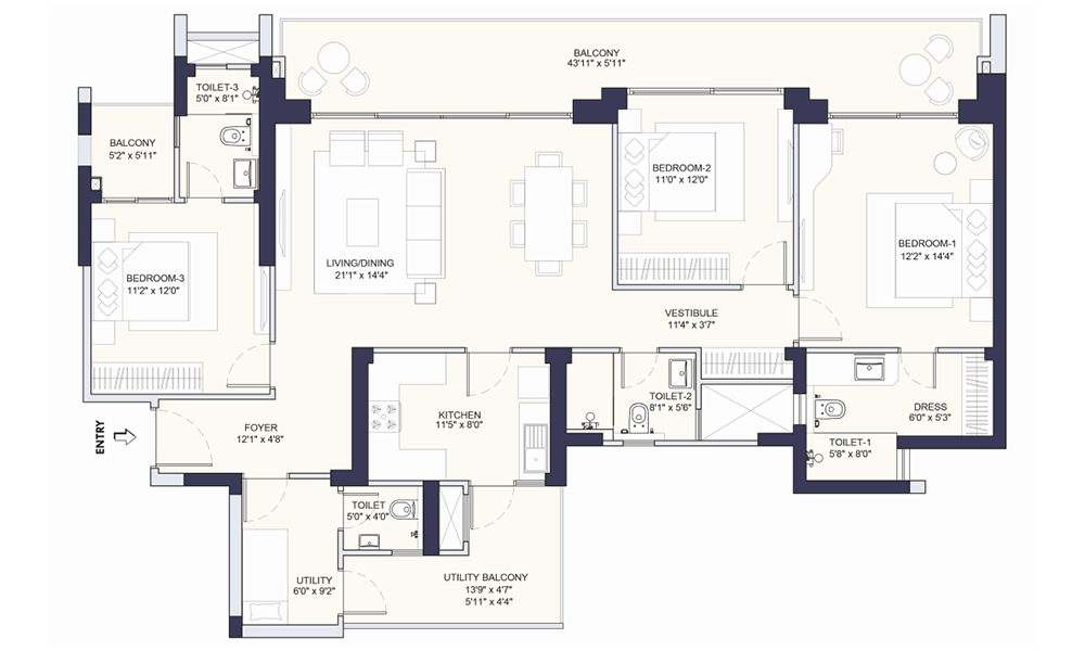 Conscient Parq 3BHK-UT-Type-A Floor Plan