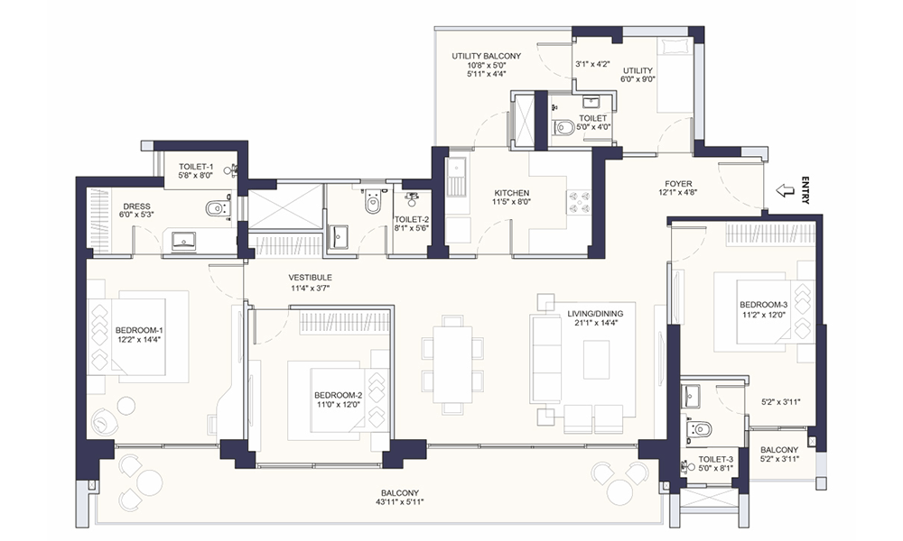 Conscient Parq 3BHK-UT-Type-C Floor Plan