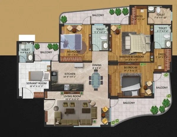 Oxirich Chintamanis 3 BHK TYPE 1 Floor Plan