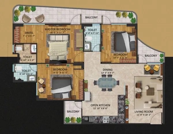 Oxirich Chintamanis 3 BHK TYPE 1 Floor Plan