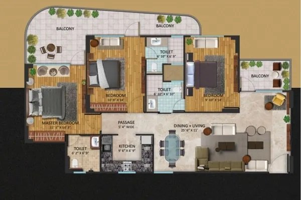 Oxirich Chintamanis 3 BHK TYPICAL CORNER UNIT Floor Plan