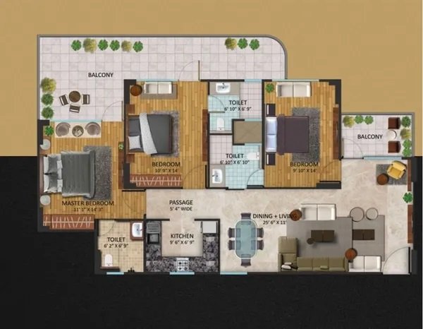 Oxirich Chintamanis 3 BHK TYPICAL MIDDLE UNIT Floor Plan